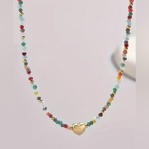 Colourful Beaded Necklace With Tiny Heart Pendant.